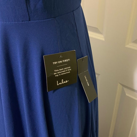 NWT M Lulu’s Navy Blue Maxi Dress Mythical Kind of Love Flowy Gown Garden Prom - Picture 6 of 16